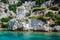 Ruins of the ancient sunken Lycian underwater city of Dolichiste on the island of Kekova. Attraction of the