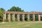 Ruins of arcade made of red brick in Ruzhany, Belarus.