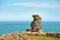 Ruins of The Black Castle and a view of the Wicklow sea in the background.