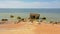 Ruins of bombarded bunkers on the coast of the Baltic sea at Karosta