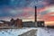 Ruins of a brick sugar factory in Pruszcz GdaÅ„ski in winter, Poland