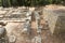 Ruins of buildings in Knossos archeological site on Crete