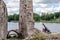 Ruins and cannon of Koknese Castle over the water