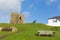 Ruins and cannon Tenby hill Pembrokeshire Wales UK