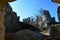 Ruins of castle Gymes, Slovakia, view from St. Ignatius church remains on southeastern palace and half circle residental tower