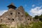 Ruins of Castle Nevytske in Transcarpathian region. Main keep tower donjon