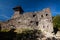 Ruins of Castle Nevytske in Transcarpathian region. Main keep tower donjon