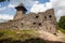 Ruins of Castle Nevytske in Transcarpathian region. Main keep tower (donjon