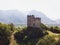 Ruins of Castle Wartau towering above the Rhine Valley in Werdenberg in the canton of St. Gallen in Switzerland