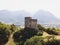 Ruins of Castle Wartau towering above the Rhine Valley in Werdenberg in the canton of St. Gallen in Switzerland