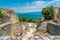 Ruins of Catullo`s Villa at Sirmione, on Lake Garda, Province of Brescia, Lombardy, Italy.