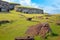 Ruins of the ceremonial village of Orongo, in the archaeological site on the Rano Kau volcano, on Easter Island - Rapa