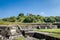 Ruins of Cholula pyramid with Church of Our Lady of Remedies at