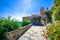 Ruins and churches of the medieval Byzantine ghost town-castle of Mystras, Peloponnese.