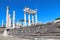 Ruins and columns of Temple of Trajan at Acropolis of Pergamon, Turkey