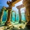 ruins Construction with columns of lost Atlantida world under ocean water. Lost ancient civilization. Ai generated