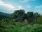 Ruins of dead medieval city in green high mountains like Machu Picchu in Russia