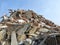 Ruins of demolished apartments