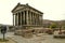 The ruins of the fortress overlooking the restored medieval pagan temple, built in honor of the Sun God Mithra in the village of G