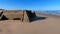 Ruins of german bunker in the beach of Normandy, France