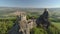 Ruins of Gothic castle Trosky in National Park Czech Paradise. Aerial view to medieval monument in Czech Republic.