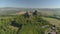 Ruins of Gothic castle Trosky in National Park Czech Paradise. Aerial view to medieval monument in Czech Republic.