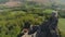 Ruins of Gothic castle Trosky in National Park Czech Paradise. Aerial view to medieval monument in Czech Republic.