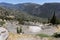 Ruins of the Greek amphitheater in Delphi, Greece, mountain