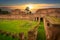 Ruins of the Hippodrome of Domitian in ancient Rome at sunset, Italy