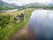 The ruins of historic Kilchurn Castle and jetty on Loch Awe