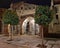 Ruins of Jewish ancient quarter in the old town of Tarragona. Pointed arches revealed from the archaeological excavation, orange