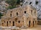 Ruins of Katholiko monastery church in Avlaki gorge Akrotiri peninsula Chania region on Crete island Greece.