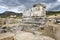 Ruins of the largest antique necropolis in city Hierapolis in terrain of Turkey