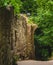 Ruins of a medieval building leading towards an arched doorway