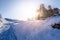 Ruins of medieval castle Lichnice near Tremosnice, Czech Republic. Sunny snowy winter day