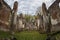 The ruins of an old abandoned church. A large ruined old building of church