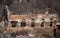 Ruins of old destroyed brick building in courtyard of Znamensky Monastery in Irkutsk. Top view from bell tower