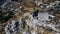 Ruins of old medieval village of Greolieres, drone aerial view of church, Alpes Maritimes, France