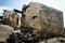 Ruins of old traditional windmills at Olympos village in Karpathos island