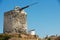 Ruins of old windmills at Santorini, Greece.