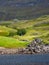 Ruins of old wooden jettty at Ardvreck Castle. Sutherland in the Scottish Highlands