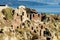 Ruins over caldera in Oia village, Greece