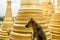 Ruins and remains of ancient Buddhist pagodas and stupas at Indein Village at Inle Lake Myamar