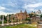 Ruins of Roman Forum. Curia Julia, Roman columns and church of Santi Luca e Martina. Rome. Italy