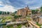 Ruins of Roman Forum. Curia Julia, Roman columns and church of Santi Luca e Martina. Rome. Italy