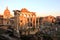 The Ruins of Roman`s forum at sunrise, ancient government buildings , temple and shrine of old Roman empire