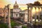 Ruins of Roman`s forum at sunset, ancient government buildings started 7th century BC. Rome