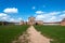 Ruins of Ruzhany Palace in Belarus on a summer sunny day.