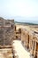 Ruins of the scene of the amphitheater in Pamukkale, Turkey.Ruins of the stage and steps of the ancient amphitheater in Pamukkale,