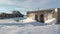 Ruins snow abandoned city Coal Mines on Chukotka of far north of Russia.